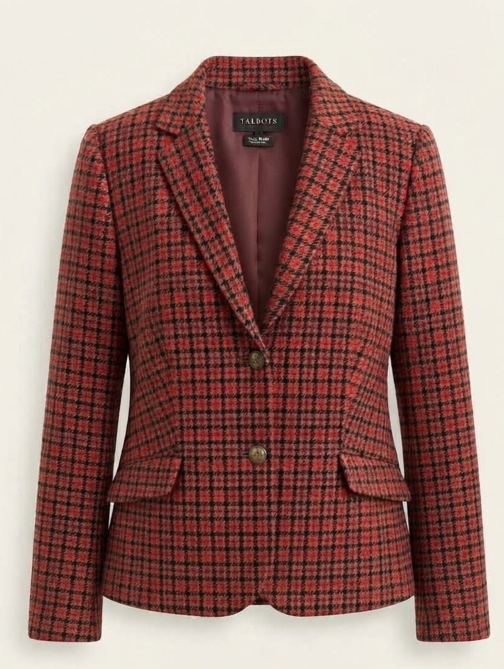 Talbots Shetland Aberdeen Houndstooth Blazer Wool Blend Brass Button Size 12